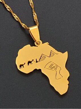 Gold Africa Map Pendant Necklace - 18inch